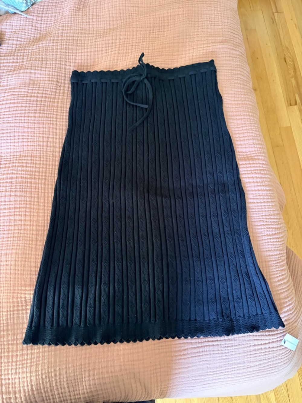 Reformation Black Ribbed Knit Midi Skirt with Drawstring
